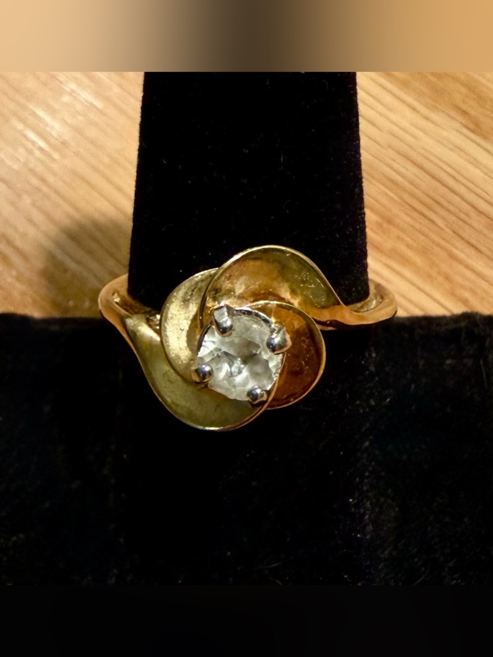 Park Lane antique Gold Toned Floral Solitaire Ring with Clear Stone